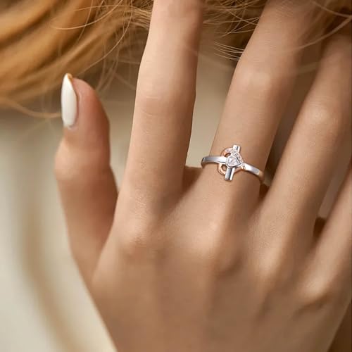 925 Sterling Silver True Love Waits Ring for Women Cross and Heart Promise Ring Christian Purity Faith Jewelry Inspirational Religious Gift for Her