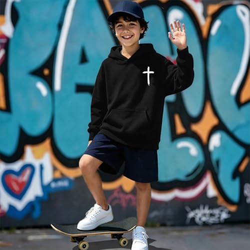 Boys Christian Jesus Hoodie Kids Faith Bible Verse Sweatshirt - color: Black, size: 5-6 Years