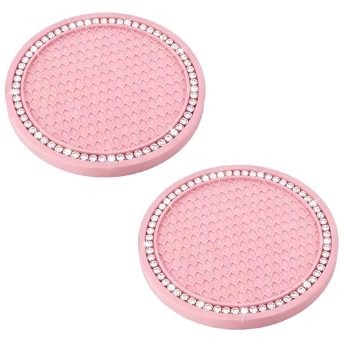 BFXM 2 PCS Bling Cup Holder Coasters for Car 2.75 inch (White Diamond) - color: Pink+bling White
