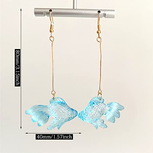 Funny Cute Long Transparent Resin Goldfish Dangle Drop Earrings Creative Chic Personalized Simulation Fish Earrings for Women Statement Jewelry Gifts - color: Blue