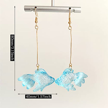 Funny Cute Long Transparent Resin Goldfish Dangle Drop Earrings Creative Chic Personalized Simulation Fish Earrings for Women Statement Jewelry Gifts - color: Blue