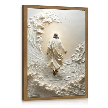 INJOLLY Wood Framed Jesus Walking on Water Wall Art 16x24 in - color: Walk, size: 24"L x 16"W