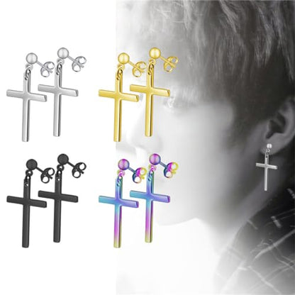 MALOYANVE Stainless Steel Cross Earrings for Men Women Personalized Hypoallergenic Minimalist Black Silver Faith Hanging Crosses Fashion Hope Love Godliness Dangling Drop Earring Jewelry Gifts - color: Gold Cross Stud