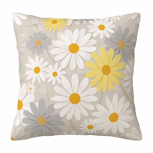 Minimalist Floral Throw Pillow Cover,Yellow White Gray Daisies Paper Cut Decorative Pillow Case,Cheerful Spring Garden Cotton Linen Cushion Case for Home Decor 18 * 18 Inch - color: Settype07