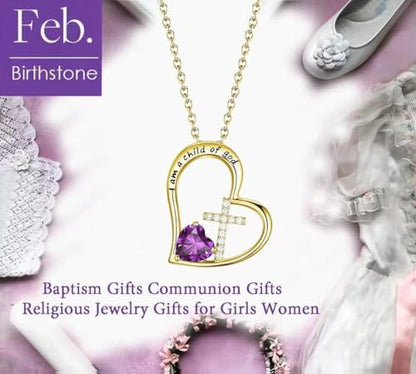 Birthstone Cross Necklace for Girls, Child of God Cross Gifts Jewelry - color: 02. Feb, style: 02. Yellow color