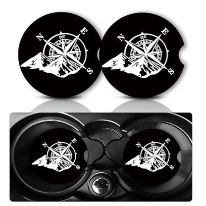 2Pack Reflective Compass Mountain Car Cup Holder Coaster Neoprene Coasters - color: Reflective Compass Mountain