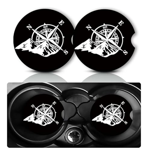 2Pack Reflective Compass Mountain Car Cup Holder Coaster Neoprene Coasters - color: Reflective Compass Mountain