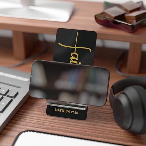 Faith Cross Phone Stand, Desktop Organizer, Religious Bible Verse Tabletop Gift, Office Home Church Accessory, Hardboard Dock