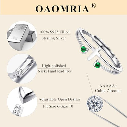 S925 Sterling Silver Cross Rings Birthstone Rings Christian Jewelry for Women Daughter, Easter Gifts, Confirmation and Baptism Gifts - color: 5-May