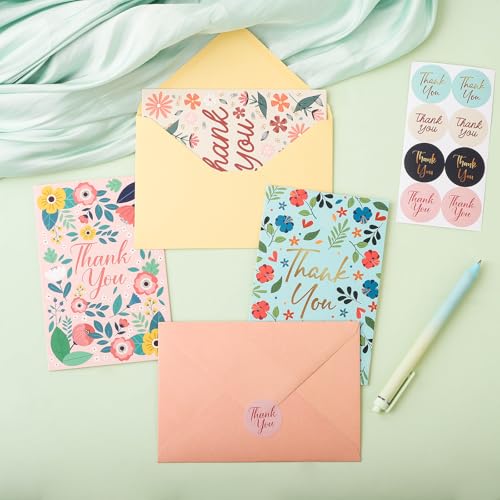 Thboxes Thank You Cards with Envelopes & Stickers, 24 Pack, 4x6 Inch - style: Floral Thank You Card