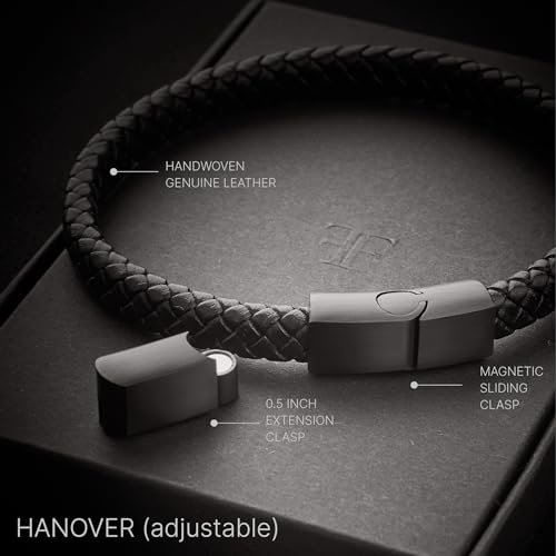 Forge & Foundry Hanover Men's Genuine Interwoven Leather Braided Bracelet - color: Black Adjustable Clasp, size: Medium