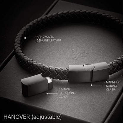 Forge & Foundry Hanover Men's Genuine Interwoven Leather Braided Bracelet - color: Black Adjustable Clasp, size: Large
