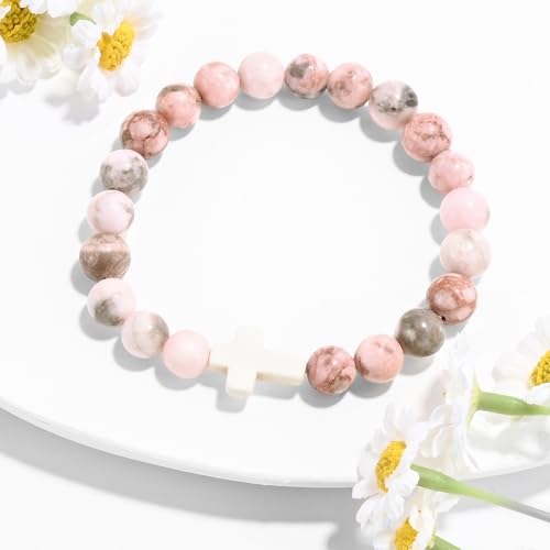 VIBILIA Cross Beaded Bracelets for Women, Birthday Gifts - color: B 1. Cross - Pink Zebra