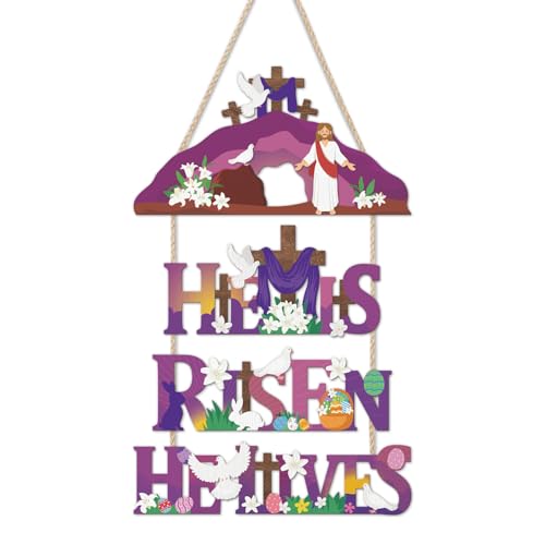 IARTTOP He Is Risen Religious Cross Wooden Door Hanging Sign - color: He is Risen