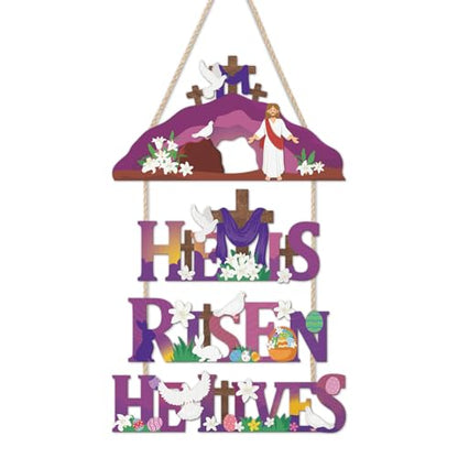 IARTTOP He Is Risen Religious Cross Wooden Door Hanging Sign - color: He is Risen