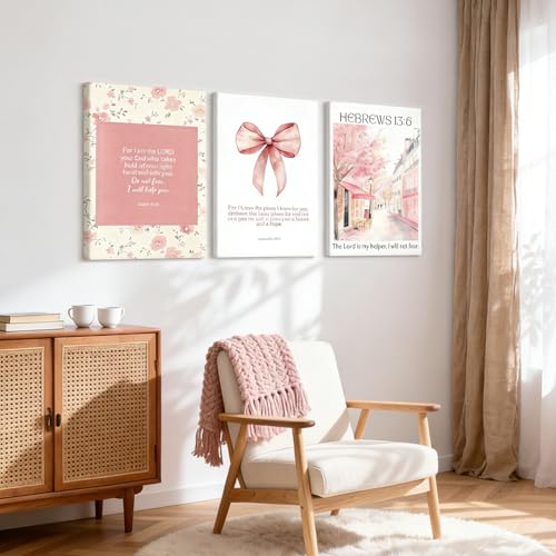 NCCXNCC 3Pcs Pink Preppy Christian Canvas Wall Art Set 12x16 inches Frame - color: Bible Street, size: 12×16inch