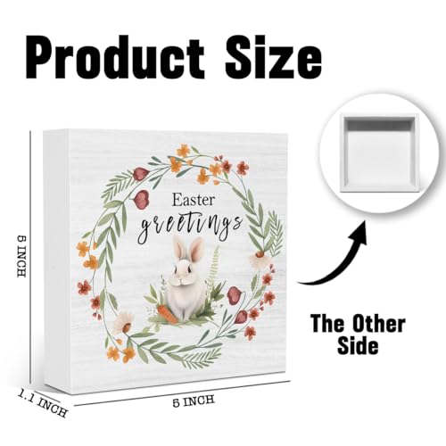 Funny Easter Decorations for Home Easter Sign Bunny Decorations for Office Home Farmhouse Kitchen Bedroom Dining Room Desk Table Decor 5 X 5 Inches - color: Greetings