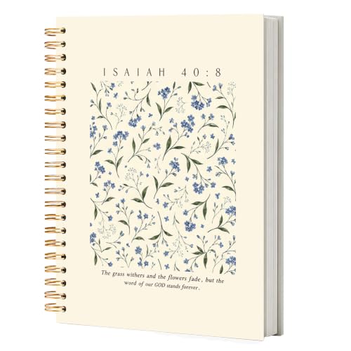 NATSUNO Blue Floral Christian Spiral Notebook Journal 5.5x8.3in - color: White Blue Floral