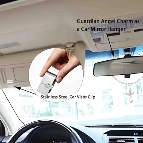 FEELMEM Protected Psalm 91 Stainless Steel Car Visor Clip Inspirational Bible Verse Gift Driving Safety Prayer Religious Gift