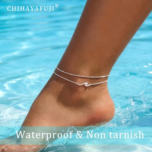 14K Gold/Sterling Silver Plated Ankle Bracelets for Women Waterproof Layered Stackable Sparkly Chain Birthstone Charm Non Tarnish Large Adjustable Birthday Jewelry Gift - color: Silver5