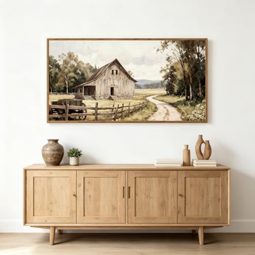 Aurlan Farmhouse Country Old Barn Framed Canvas Wall Art 40x20 Inch - color: Country Roads Take Me Home, size: 40"L x 20"W