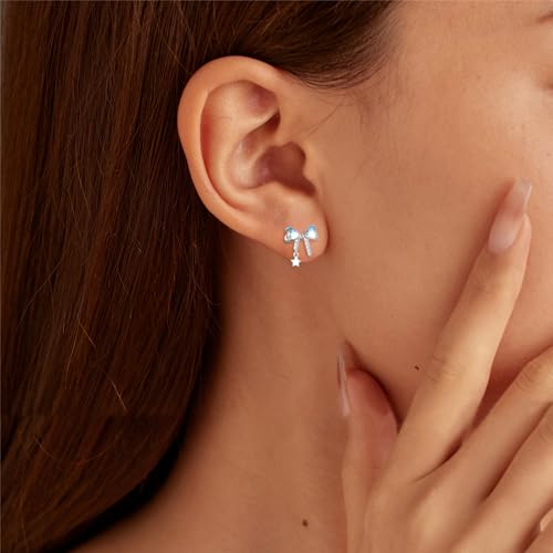 925 Sterling Silver Cross Bow Moon Stud Earrings for Women - color: Silver-Bow