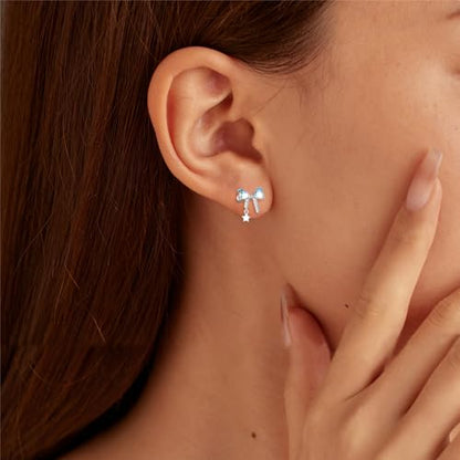 925 Sterling Silver Cross Bow Moon Stud Earrings for Women - color: Silver-Bow