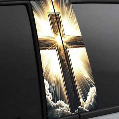 1 Pair Jesus Car B-Pillar Decals, Cross Car Center Pillar Stickers, Waterproof Vinyl Christian Vehicle Door Pillar Sticker Scratch Cover Sticker for Car Auto SUV (Luminous Cross) - color: Luminous Cross