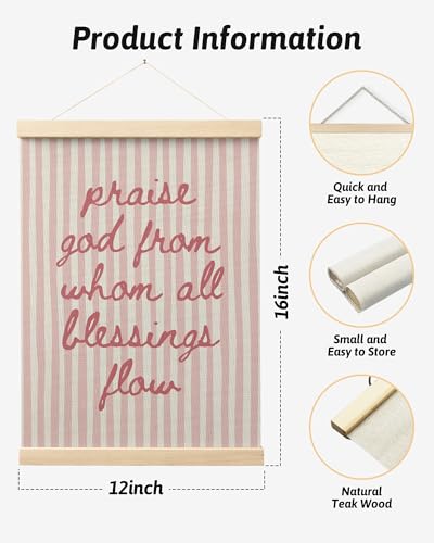 FGFK Trendy Pink Christian Wall Art Poster Hanger Frame, Trendy Striped Praise God From Whom All Blessing Flow Bible Verse Scripture Canvas Prints Framed Wall Decor for Room Home Dorm, 12x16 Inch - color: Praise God-Pink