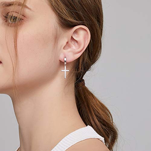Han han 925 Sterling Silver Cross Earrings for Women and Men - style: A-Large cross hoop earrings-silver