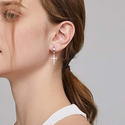 Han han 925 Sterling Silver Cross Earrings for Women and Men - style: A-Large cross hoop earrings-silver
