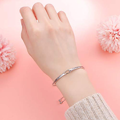 Sterling Silver Engraved Inspirational Adjustable Infinity Bracelet Graduation Gift for Mother Sister Best Friend Jewelry for Women - style: Always my mother Forever my friend