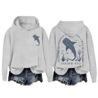 Whale Shark Hoodie Christian Hoodies for Women Men Shark Sweatshirt - color: Grey, size: Small