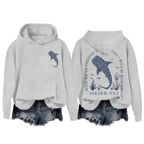 Whale Shark Hoodie Christian Hoodies for Women Men Shark Sweatshirt - color: Grey, size: X-Large