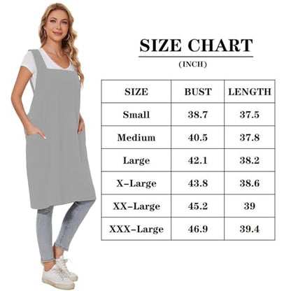 Linen Cotton Aprons for Women Smock Cross-Back Apron with Pockets - color: 07-light Grey, size: Large