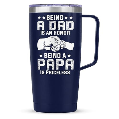SANDJEST Papa Tumbler with Handle 20oz Coffee Travel Mug Cup Grandfather Gift for Grandpas Grandfathers Grandad Birthday Papa Gifts for Grandpa from Granddaughter Grandson - color: Papa