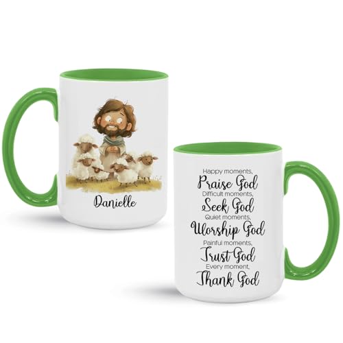 Christian Mug With Personalized Name, Bible Verse Coffee Cup 11oz 15oz, Customized Jesus And Sheep Illustration Mug, Custom Christian Ceramic Cup, Gift For Friend Coworker - color: XUA-324-1560-GOD AND SHEEP MUG