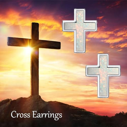 Abalone/Malachite/Onyx/Opal Cross Stud Earring Sterling Silver Small Cross Earrings Cross Jewelry Gift for Women - style: Created Opal