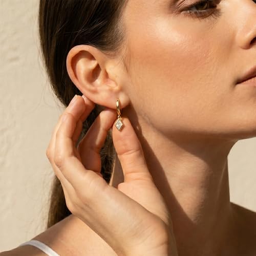 Dangle Earrings for Women, Dainty Huggie Hoop Dangle Earrings - color: Diamond 01 Dangle Gold