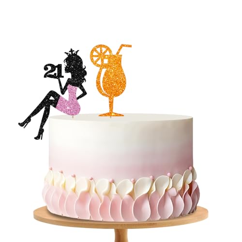 Spritz 21st Birthday Cake Topper, Setting Girl 21 Cake Decor, Black Glitter Just a Spritz Older Cake Topper for Women, Citrus Cocktail 21st Birthday/Anniversry Party Decoration - style: Spritz 21