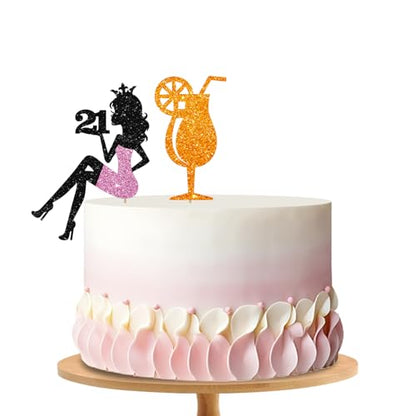 Spritz 21st Birthday Cake Topper, Setting Girl 21 Cake Decor, Black Glitter Just a Spritz Older Cake Topper for Women, Citrus Cocktail 21st Birthday/Anniversry Party Decoration - style: Spritz 21
