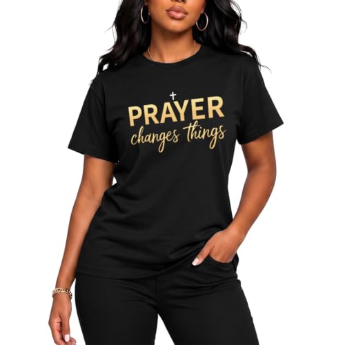 BeWithYou Christian Shirts for Women Religious Faith Jesus God Tshirts Inspirational Bible Verse Cross Graphic Tee Casual Top - color: Black, size: Medium