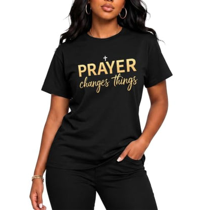 BeWithYou Christian Shirts for Women Religious Faith Jesus God Tshirts Inspirational Bible Verse Cross Graphic Tee Casual Top - color: Black, size: Medium