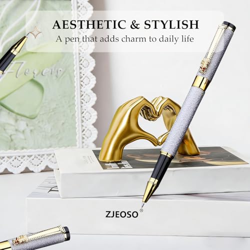 Fancy Pens for Women, Nice Rollerball Pens with Dragon Design, Elegant Gift Pen, Office & Signature Writing Pen, Refillable Black Ink Business Pen (White) - color: White