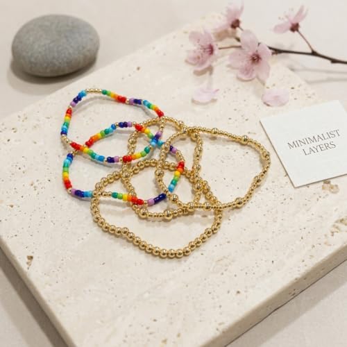 Gold Pearl Beaded Cross Bracelets Stack Set for Women, Boho Handmade Colorful Small Beads Stretchable Jewelry Friendship Summer Trendy Gift. - color: Rainbow