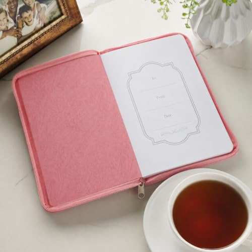 Christian Art Gifts Pink Vegan Leather Zipped Journal, Inspirational Notebook Trust in the Lord Scripture, Flexible Cover, 336 Ruled Pages, Bookmark, Proverbs 3:5 Bible Verse
