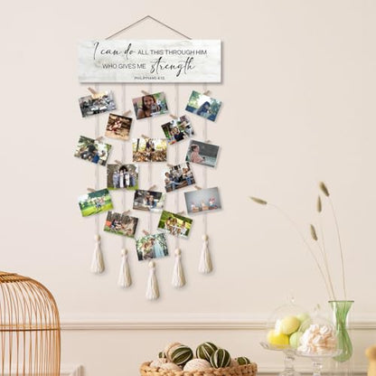I Can Do All This Through Him Bible Verse Hanging Photo Display Wall Decor,Christian Picture Frames with Scripture,Family Picture Frames Collage Wall Decor for Christian