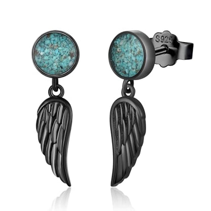Black Dangle Drop Earrings 925 Sterling Silver Turquoise Earrings Jewelry Gifts for Women Men - style: Angel Wing