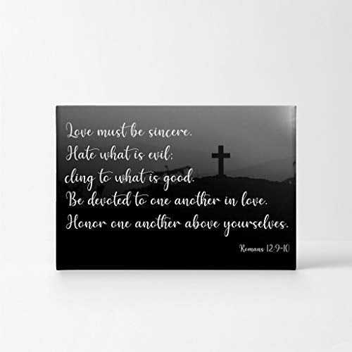 Smile Art Design Romans 12:9-10 Bible Verses Canvas Print Scripture Wall Decor Love Must Be Sincere Jesus Lord God Christ Pray Cross Religious Living Room Bedroom Christian Gift Home Decor - 8x12 - color: Scripture Quote Wall Art H08, size: 12"L x 8"W