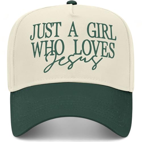 Just A Girl Who Loves Jesus V2 Hat | Premium Adjustable Christian Snapback Baseball Vintage Trucker Hat for Women - color: Green/Natural